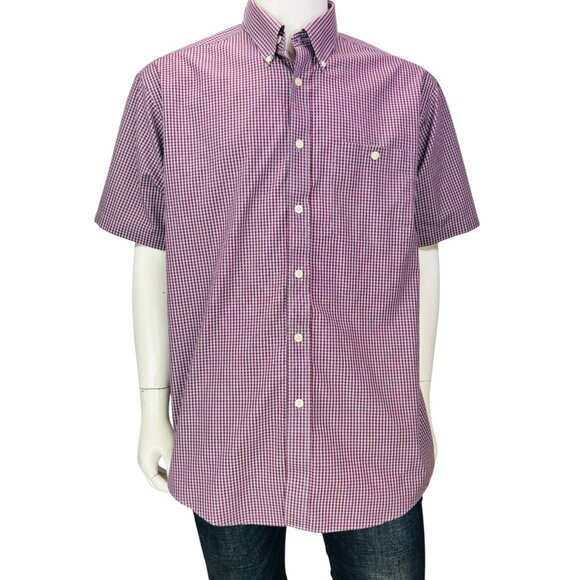 Orvis Mens Shirt Red Blue Check Short Sleeve Button Down Cotton Poplin Size L - Picture 2 of 14